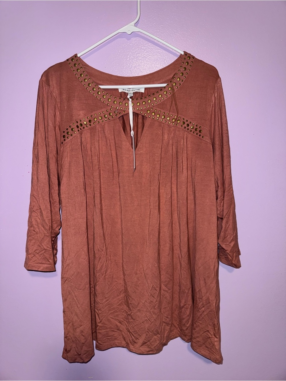 Rose & Olive Rust Brown Studded Peasant Tunic